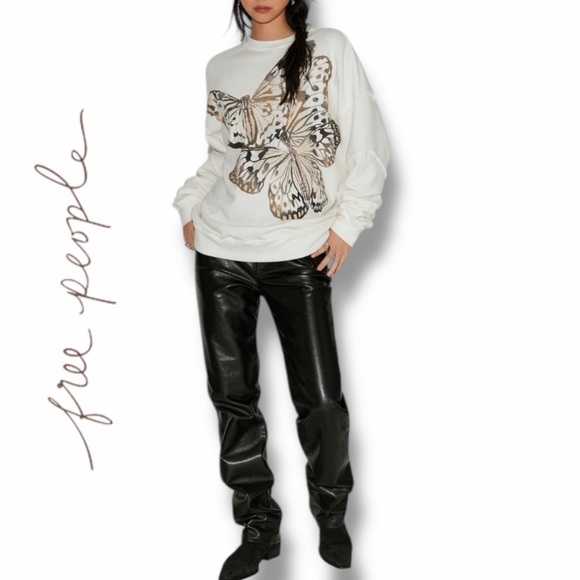Free People Women’s Midnight Sweatshirt in the Size Large in Ivory Butterfly